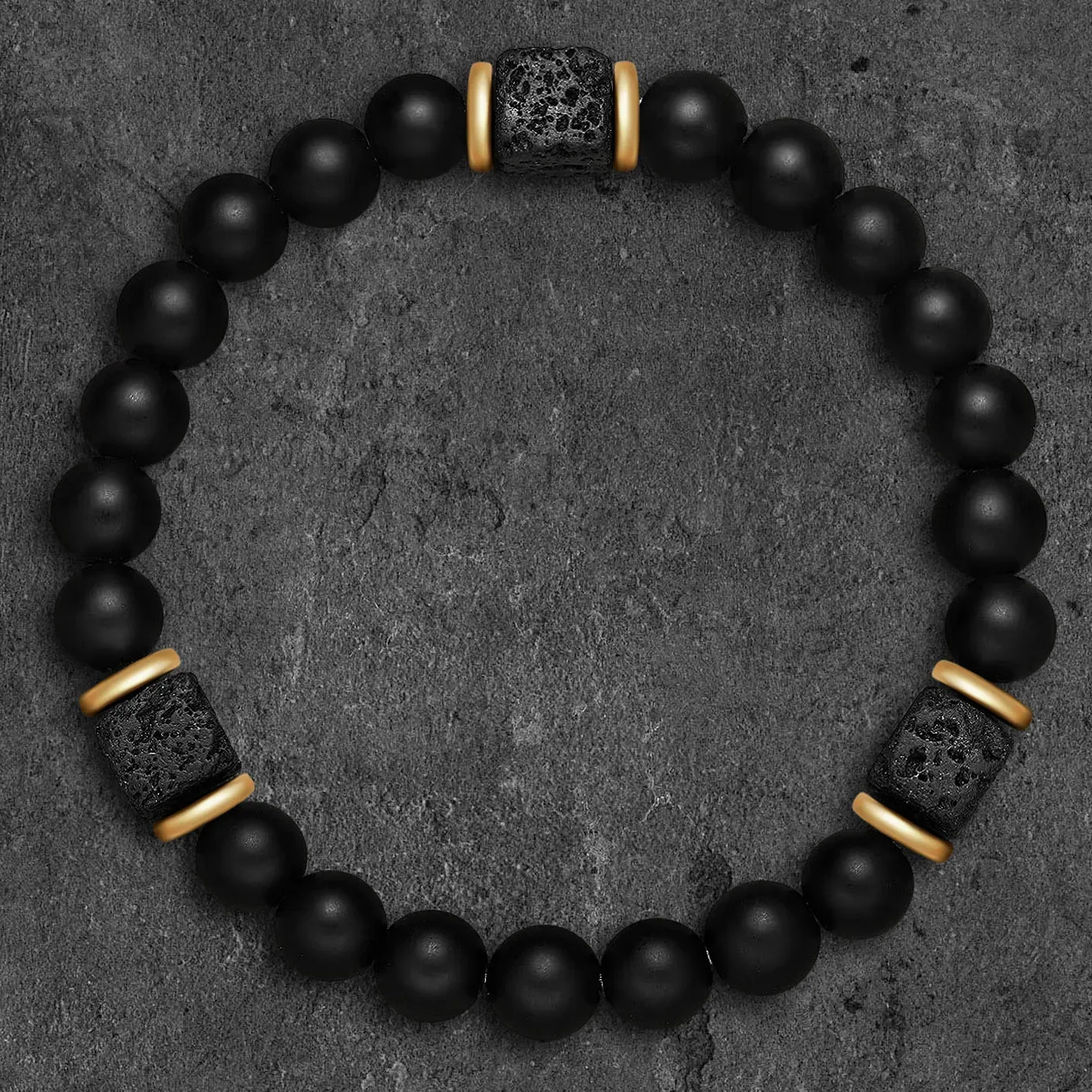 Retro Men's Natural Stone Bracelet Obsidian Volcanic Stone Stretch Beaded Bracelet Women's Casual Sports Accessory Bracelet image 2