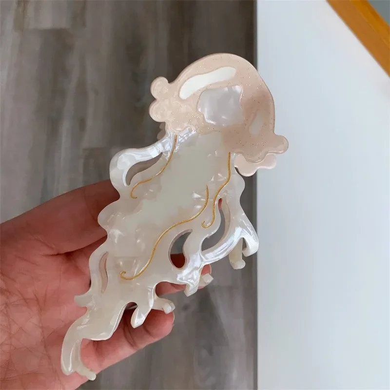 New Marine Life Series Jellyfish Gripper Acetate Hair Claw Advanced Color Blocked Design Crab Clip Women's Hair Accessories