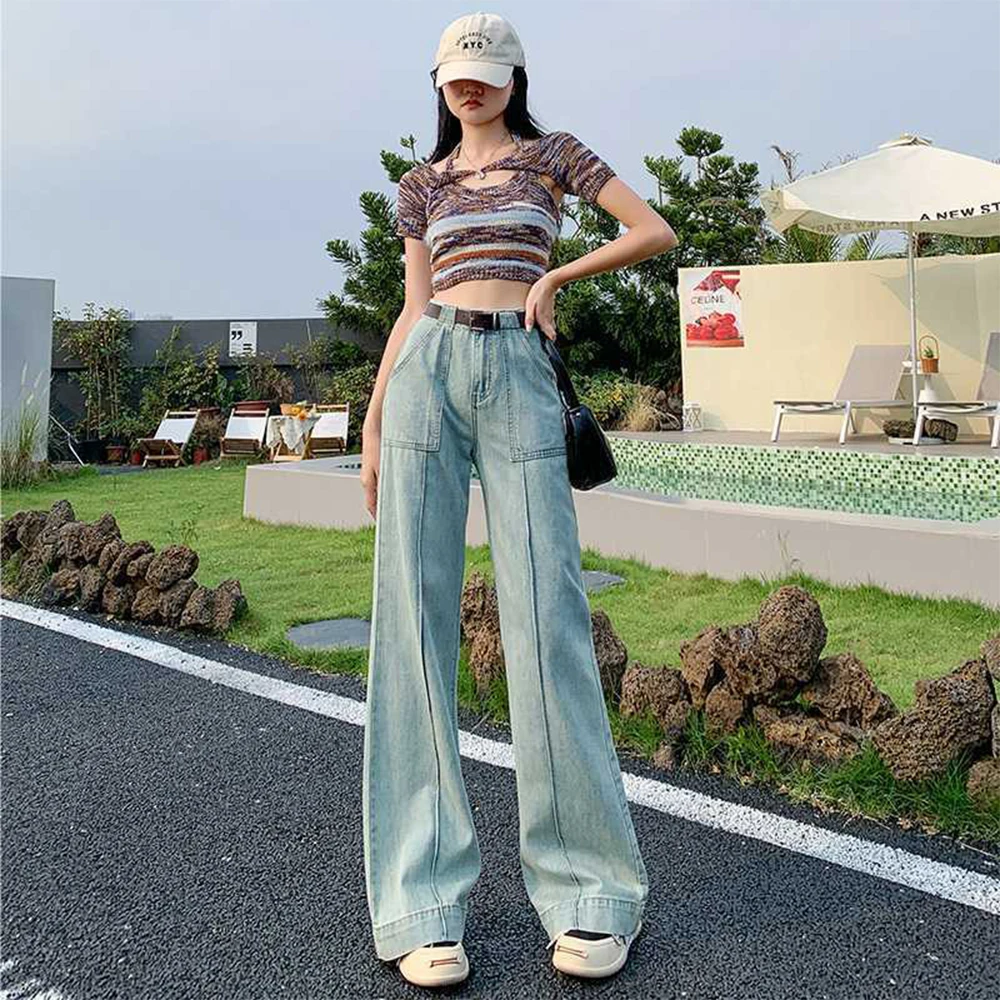 Korean Fashion Women's Jeans Woman High Waist Straight Leg Jeans Vintage Clothes Newjeans Female Clothing  Denim Pants Baggy