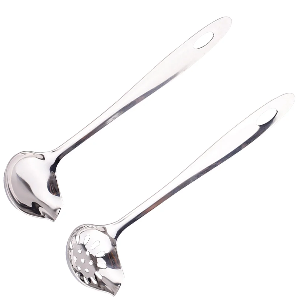 

2Pcs Stainless Steel Soup Spoon Hot Pot Long H Scald Proof Food Serving Spoon Kitchen Restaurant Tool