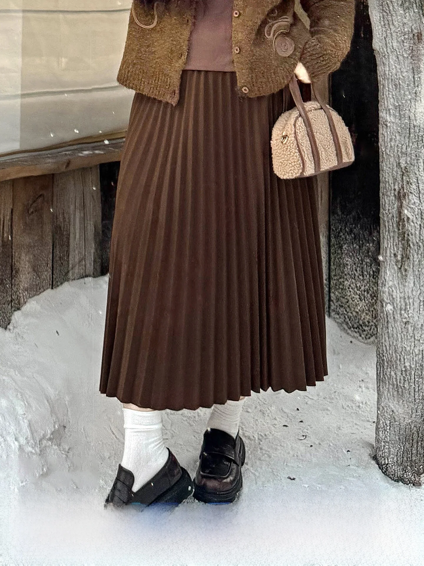 

Женская винтажная шерстяная плиссированная юбка больших размеров, повседневная юбка с высокой талией, свободная теплая ветровая юбка-зонтик, осень-зима