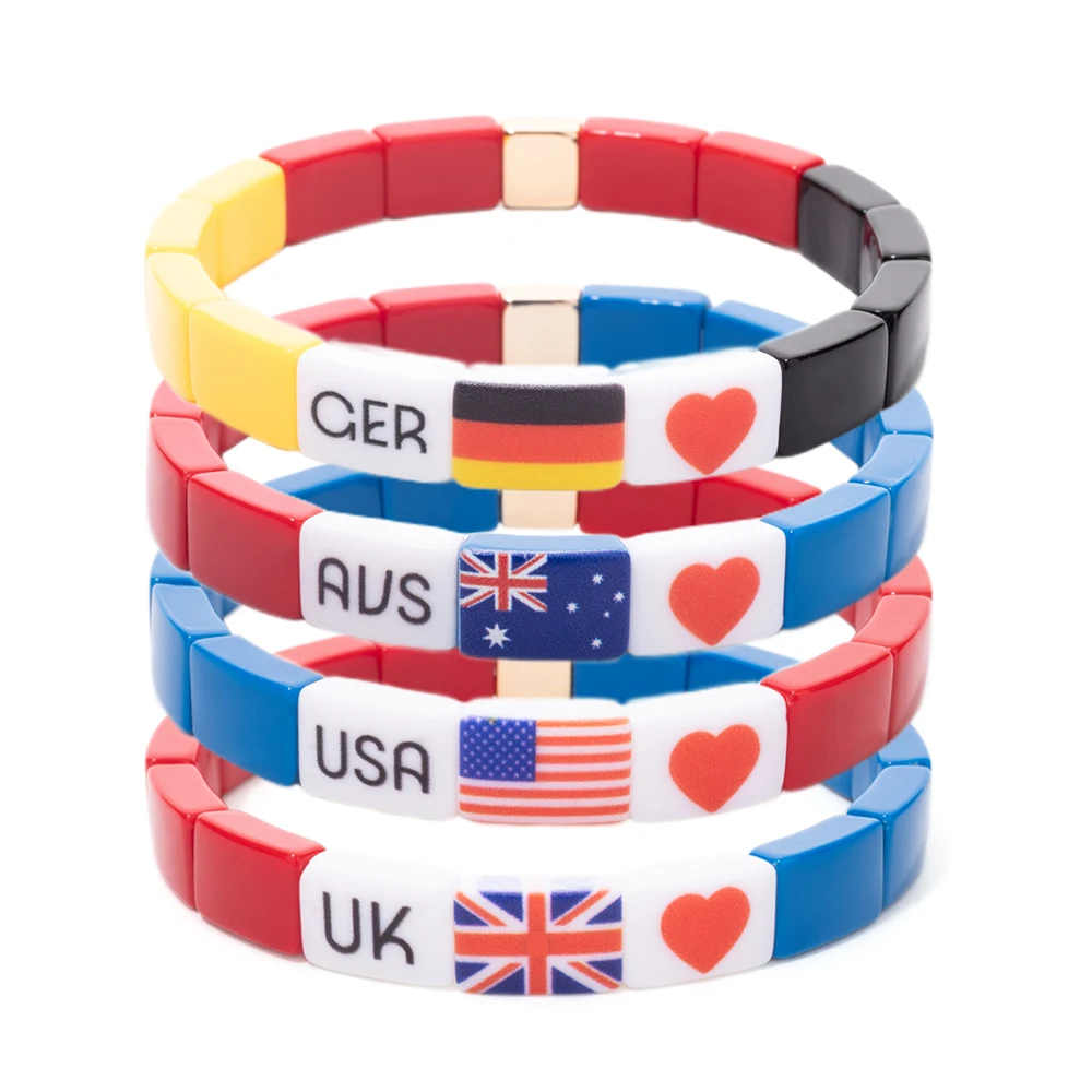 2024 New Design Acrylic Bangle Patrolism Flag Beaded Elastic Bracelets For Women