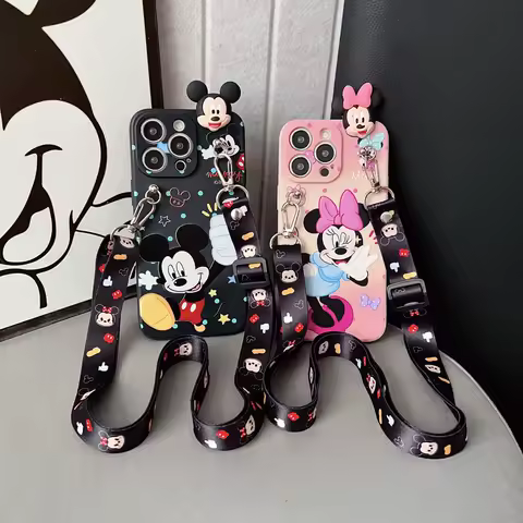For Samsung Galaxy S8 S9 S10 S20 S21 S22 S23 S24 S25 Plus Ultra FE Note 8 9 10 20 Wink Minnie Case With Holder Rope