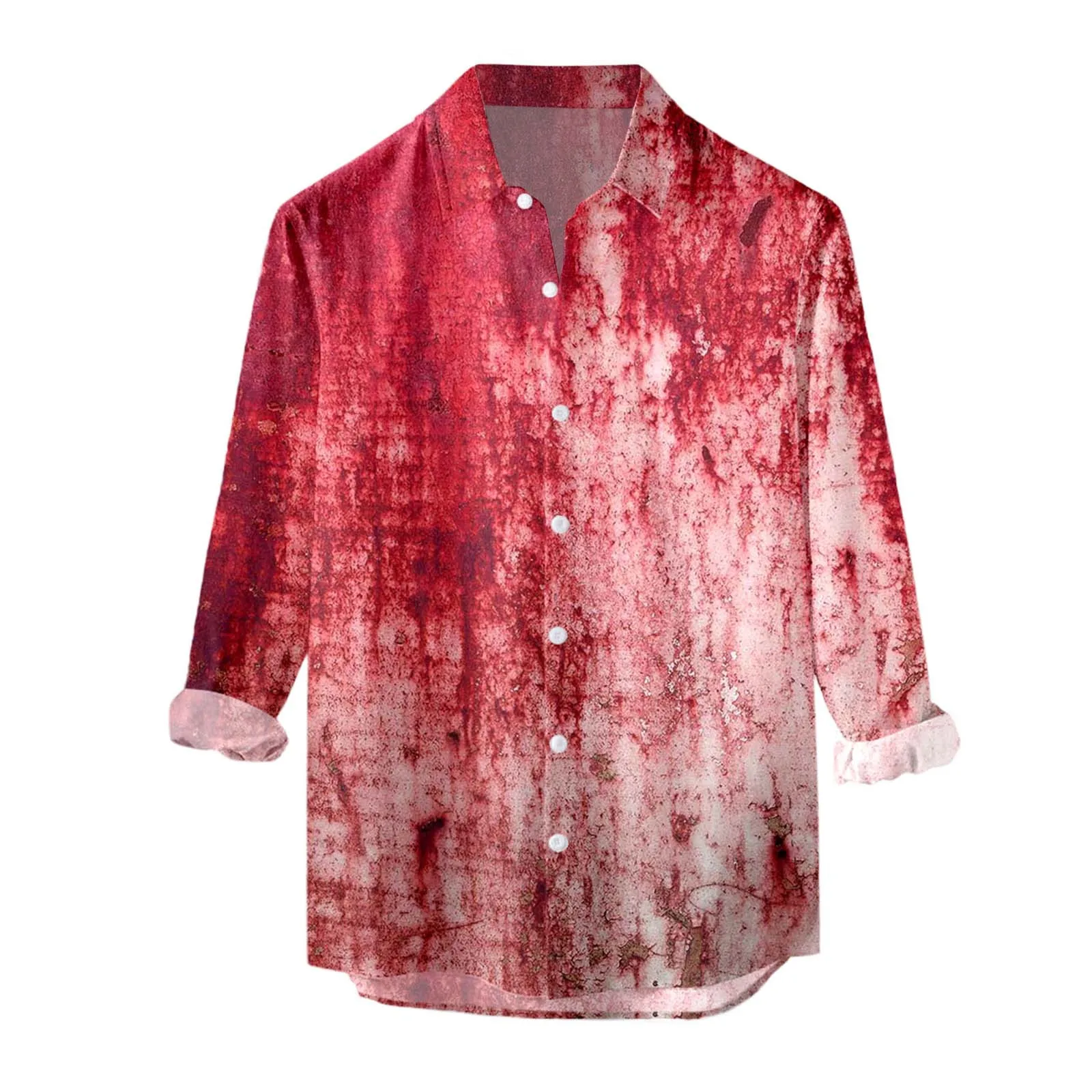 Male Party Halloween Bloodstain Printed Shirt Long Sleeve Turn Down Ethnic Retro Breathable Camisas De Hombre Solid Shirts