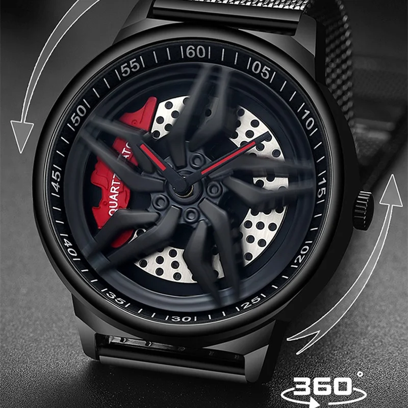 

SANDA 1062 Fashion Luxury Mesh Men Watch Unique Rotating Wheel Dial Quartz Wristwatch Gift 360° Spinning Dial Relogio Masculino