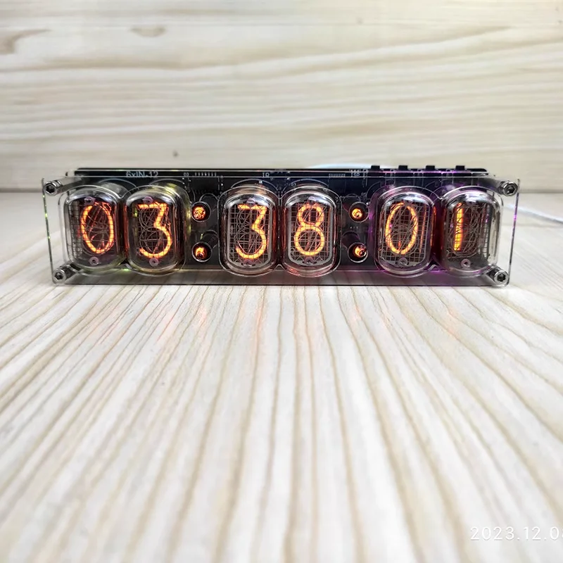 GHXAMP 6-bit IN-12 Glow Tube Clock IN12 Nixie Clock Base Gift Computer Desktop Accessories Advanced Version DC5V