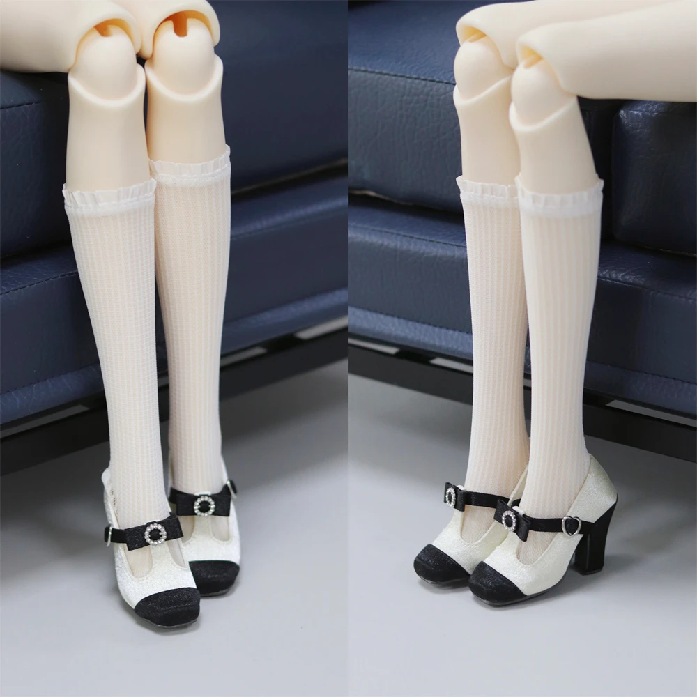 BJD Doll Shoes DD/SDGR 1/3 Toys Gift Daily Beige Pink Blue Square Toe Stain Cross Buckle Bow Elegant High Heels Doll Accessories