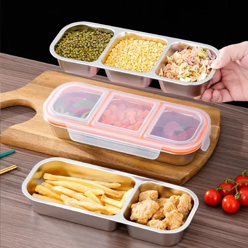 Stainless Steel Sauce Dip Plate with Lid Seasoning Bowl for Bean Vinegar Spice Family Restaurant Use