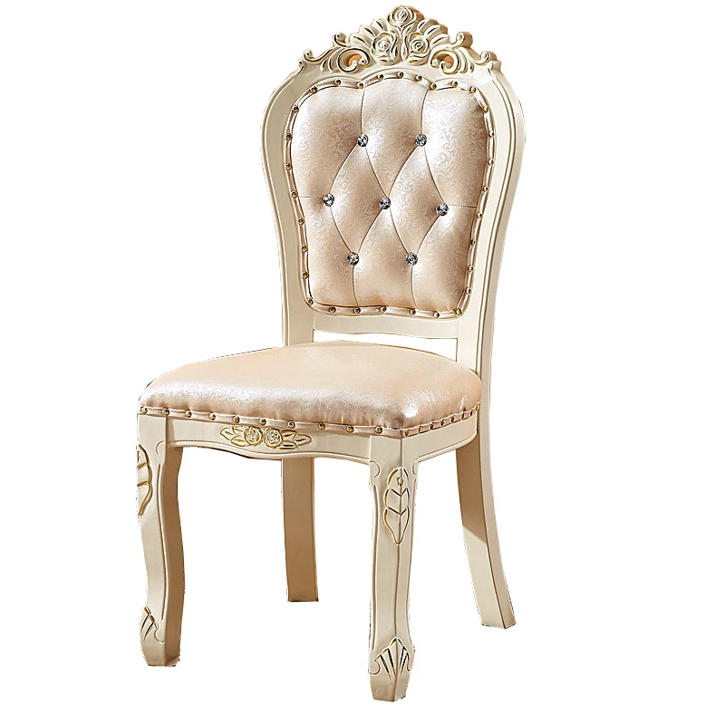 

European dining chair, solid wood chair, hotel, restaurant, cosmetic soft bag leather, white simple stool8