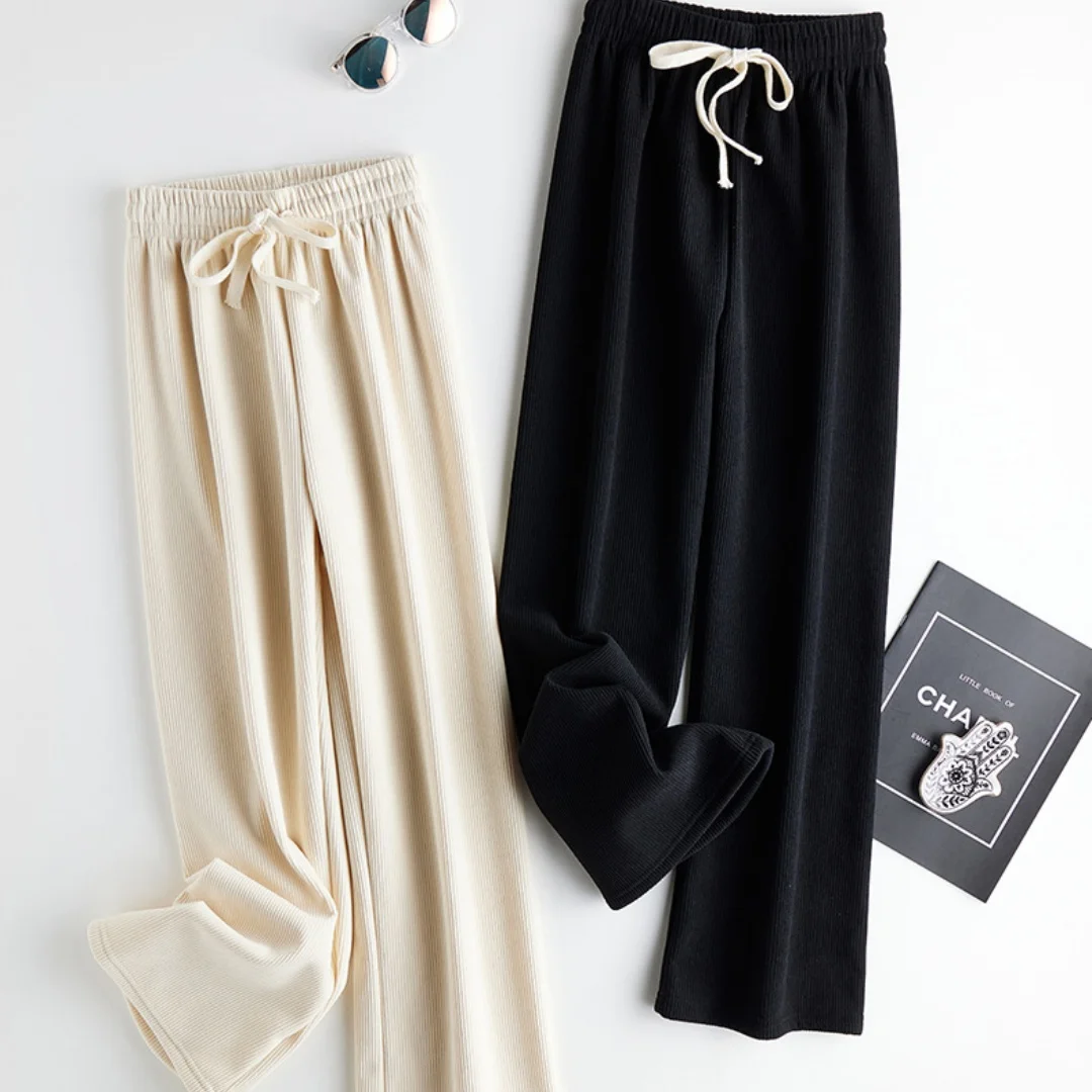 Chic Chic Women's linen Summer Trousers Basic Solid Elastic Waist Drawstring Loose Wide Leg Baggy Pants Comfortable Warm Winter Wear - Aliexpress Deal