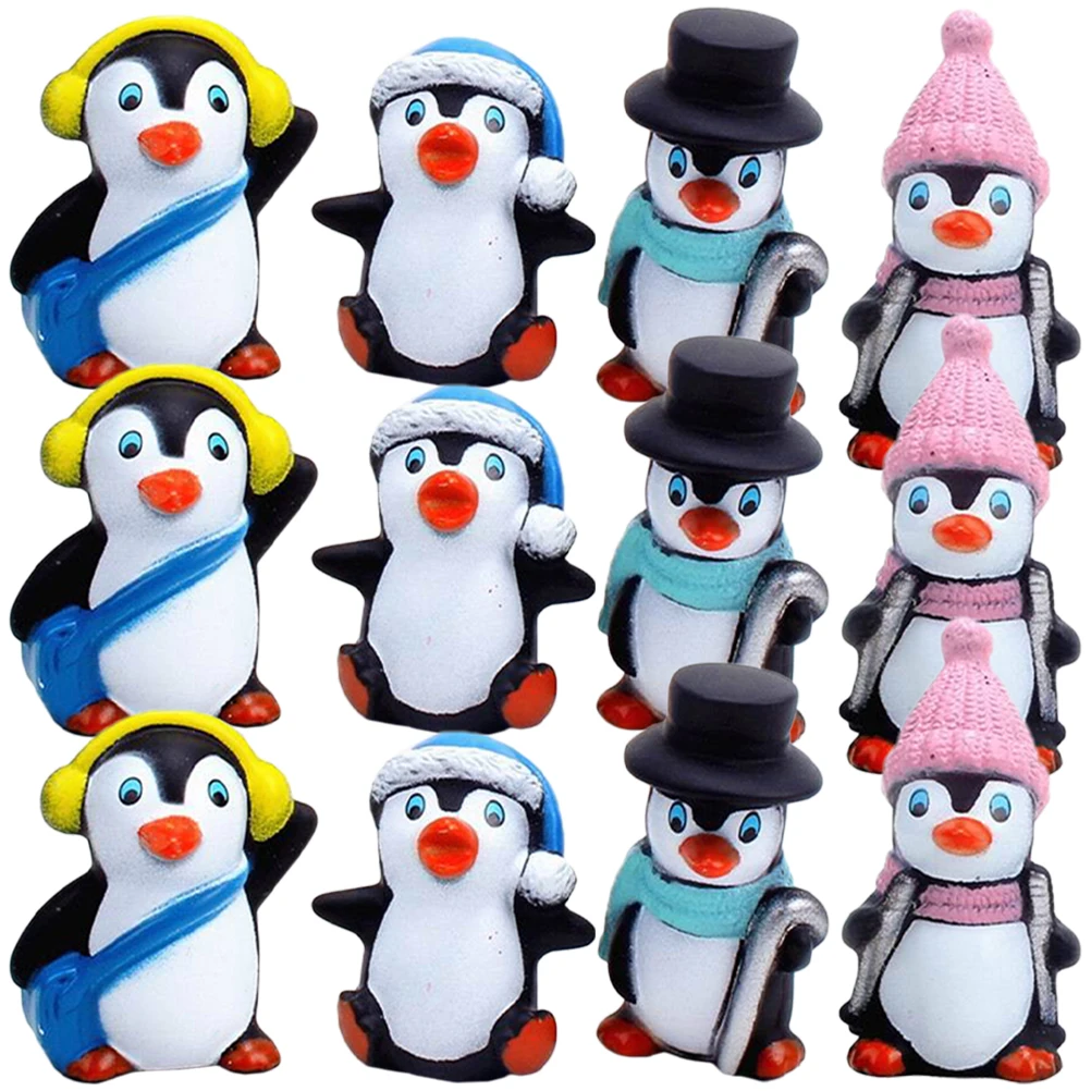 

3 Sets Penguin Figurines Glue Penguins Miniatures Toy Cartoon Decorations 4 Pieces Set Realistic Colors Kids Play Home