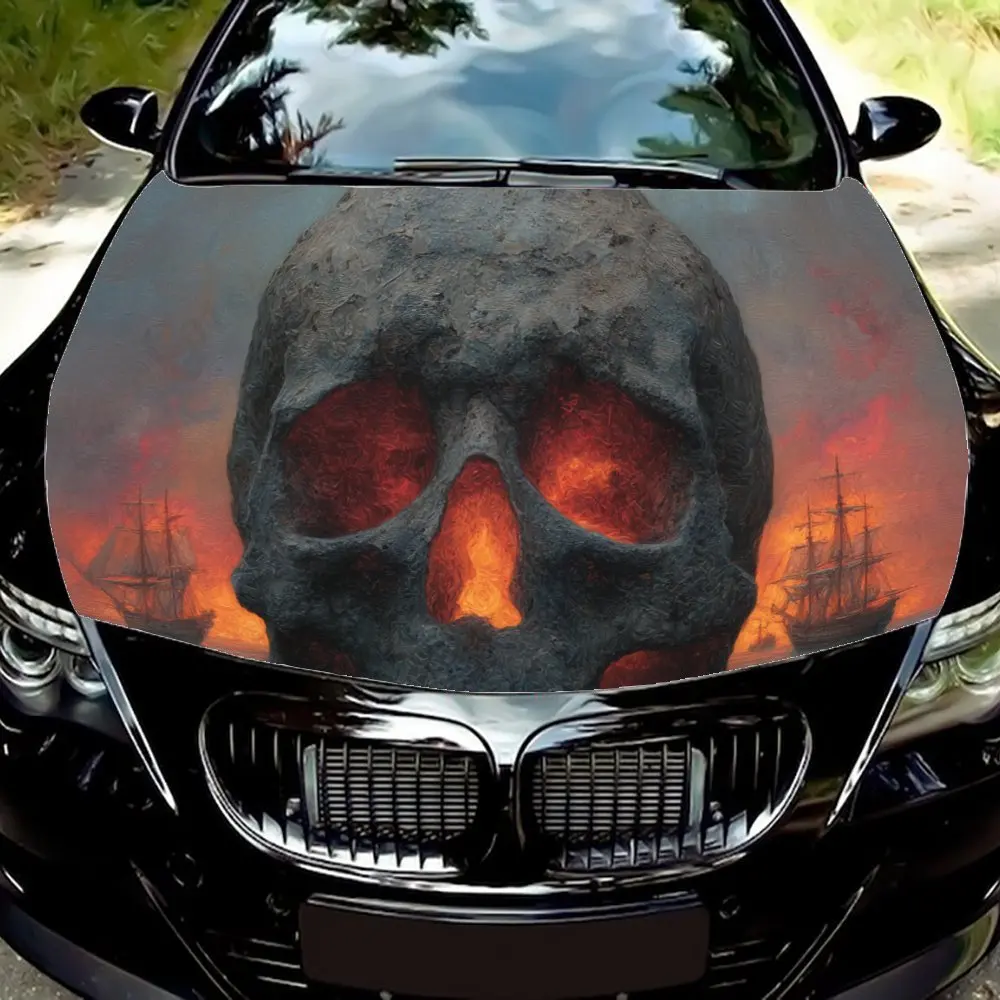

Череп с парусными кораблями, наклейка на капот автомобиля, самоклеящаяся водонепроницаемая наклейка на капот автомобиля из ПВХ, устойчивая к царапинам наклейка для украшения автомобиля