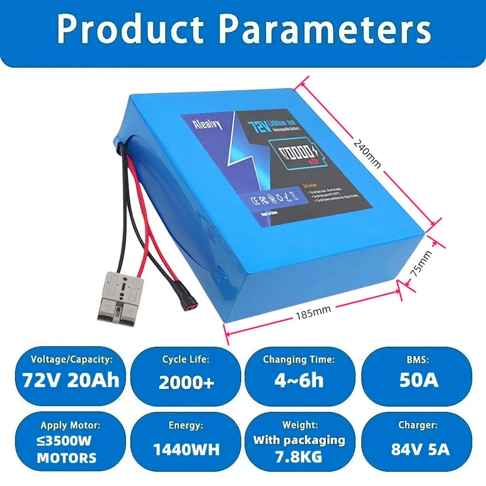 Ale aand 72V 20Ah литиевый аккумулятор для электрического велосипеда 20000 мАч литий-ионный аккумулятор для электровелосипеда для велосипеда, скутера, мотоцикла с зарядным устройством