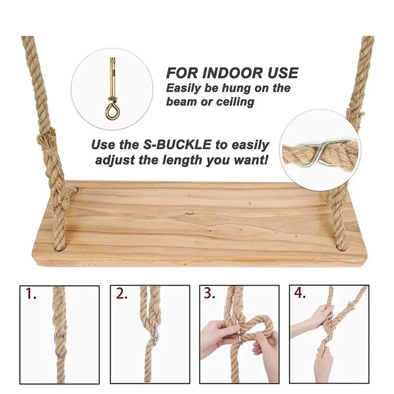 Wooden Tree Swing Wooden Swing For Adults Kids 440lb Max Load Waterproof Hanging Swing Seat For Indoor Backyard Playground