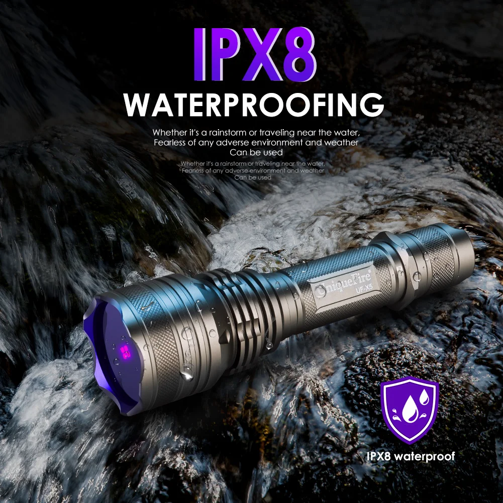 UniqueFire X5 UV365NM Black Light LED Flashlight Ultraviolet with Filter-Detector for Dog Pet Urine Stains Bed Bugs and Scorpion