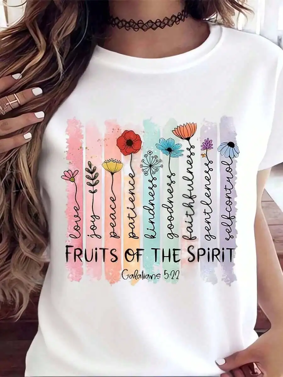 Women's Fruits Of The Spirit Galatians T-Shirt Cotton And Breathable Short Sleeve Streetwear Oversized Loose Casual