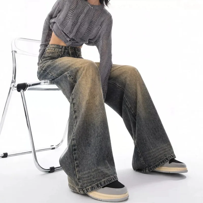 Unisex Vintage Wide Leg Jeans Retro Distressed Denim Pants Buckle Loose Floor Length Casual Streetwear Trousers For Men Women
