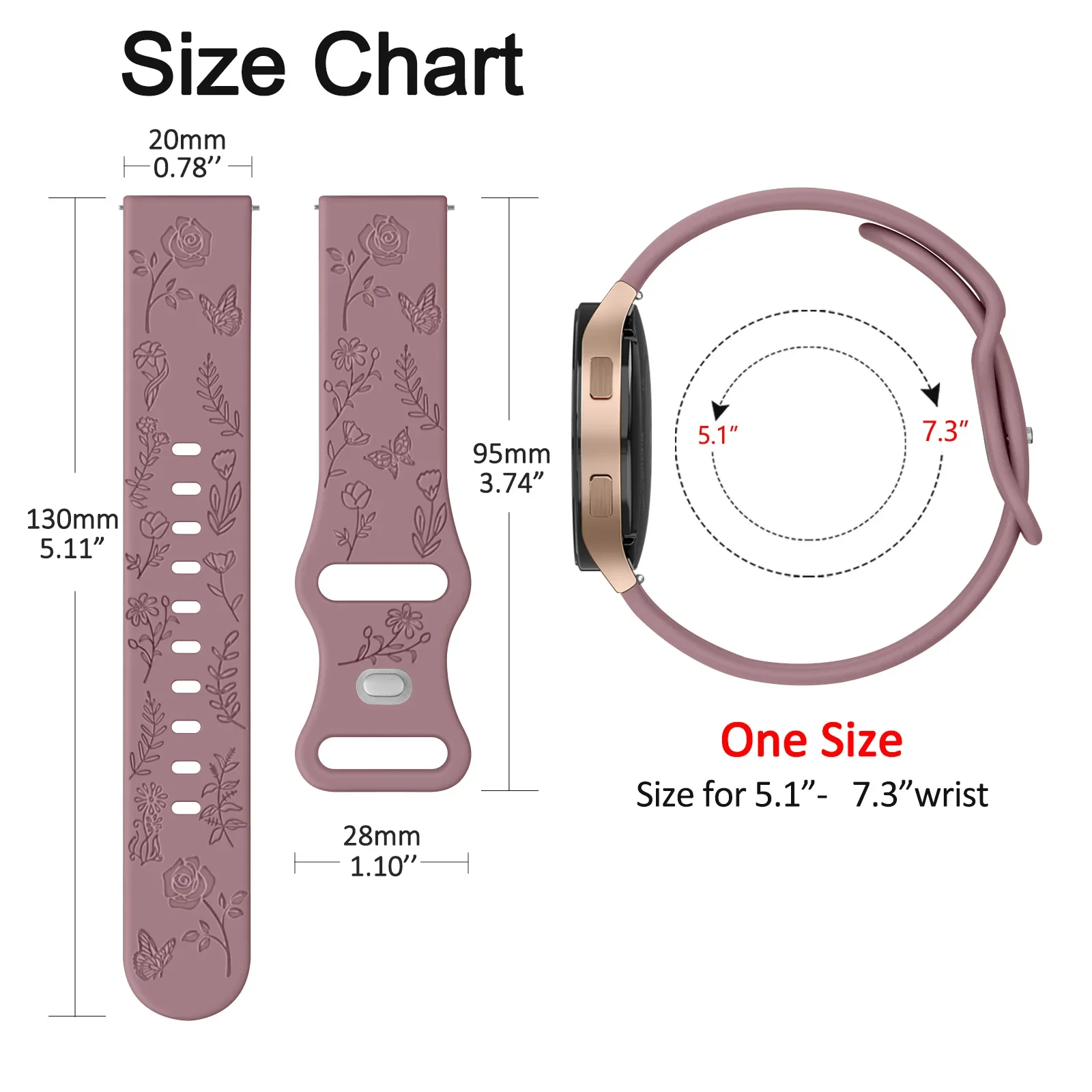 20mm Soft Flower Engraved Strap For Samsung Galaxy Watch 6/5/4/Active 2/5 Pro 45mm 40mm 44mm/Watch 6 4 Classic/Watch 3 41mm Band