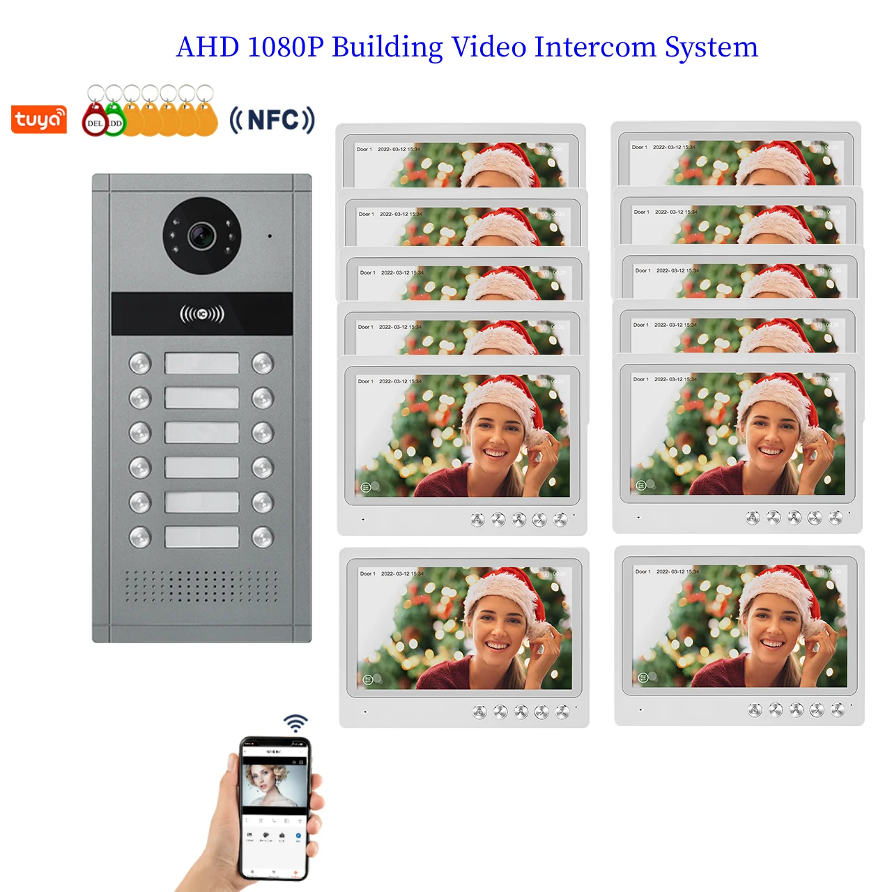 2-24 Units Apartment Video Intercom System WIFI Tuya 9inch 1080P AHD Doorbell RFID Unlock Building Video Door Phone Kits