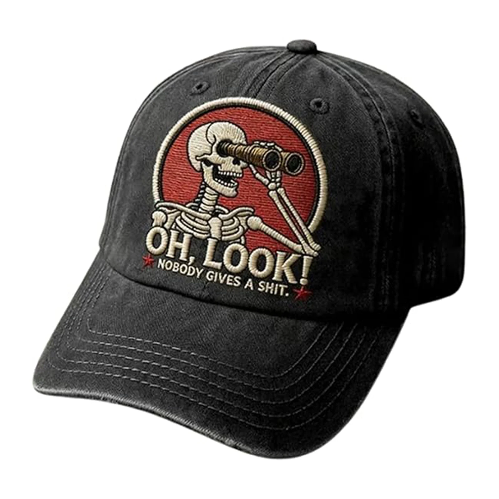 

Skeleton Oh Look Washed Cotton Embroidered Hat Breathable Comfortable Classic Graphic Baseball Hat for Men Women Gifts