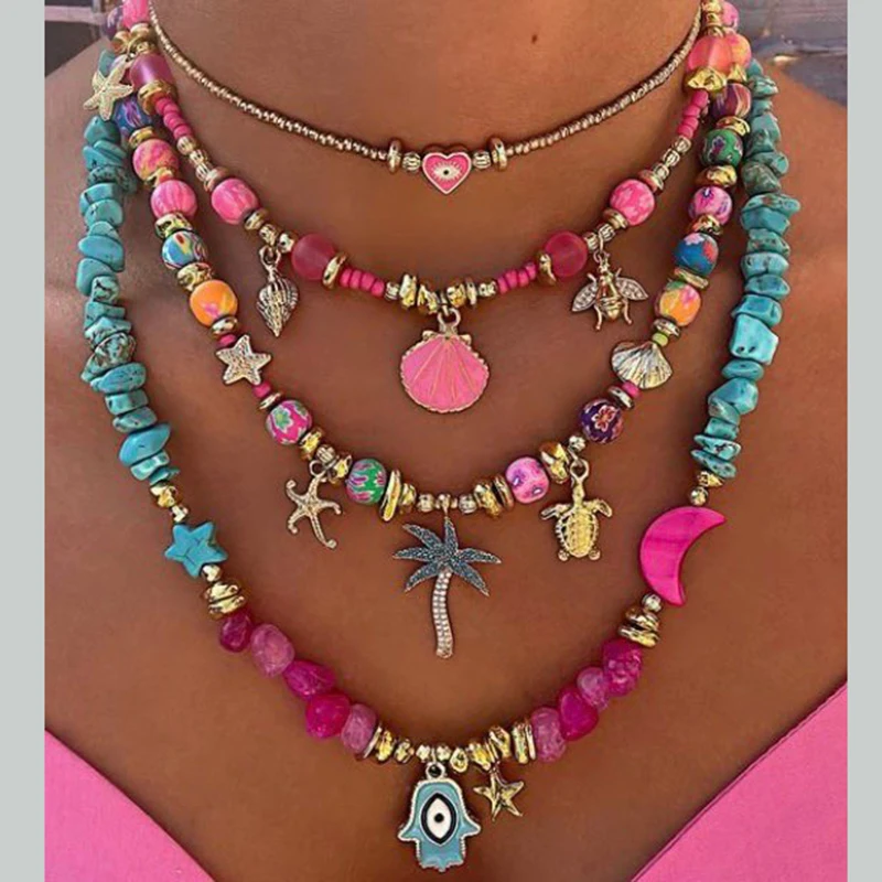 2025 summer gift Boho Classic Vintage Jewelry Necklace For Woman heart shell Turkish Eyes Accessories Short Choker Fashion Charm