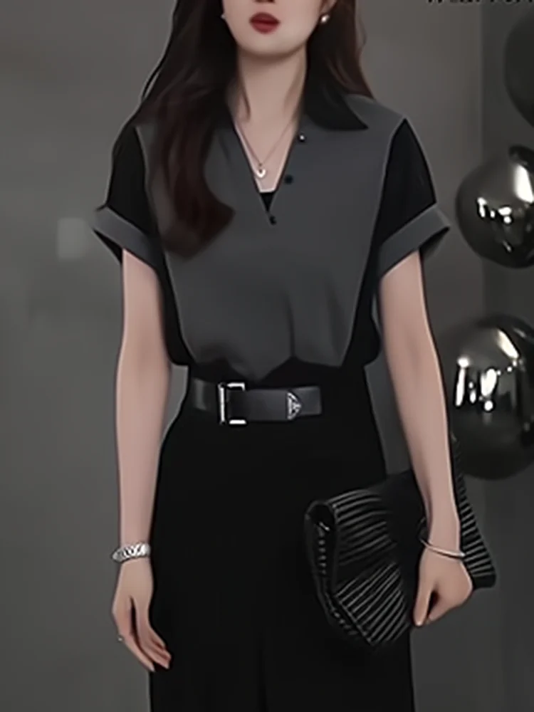 

Ele Summer Ne Color Blo Design Loose Women's T-irt Faion Slimming High-End Feeling Korean Sle Commute Wind