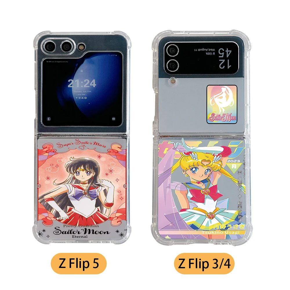 Cute Magic Girl Sailors Moons Phone Case for Samsung Galaxy Z Flip 3 4 Z Flip 5 Z Fold 4 5G PC Soft Anti-fall Back Cover