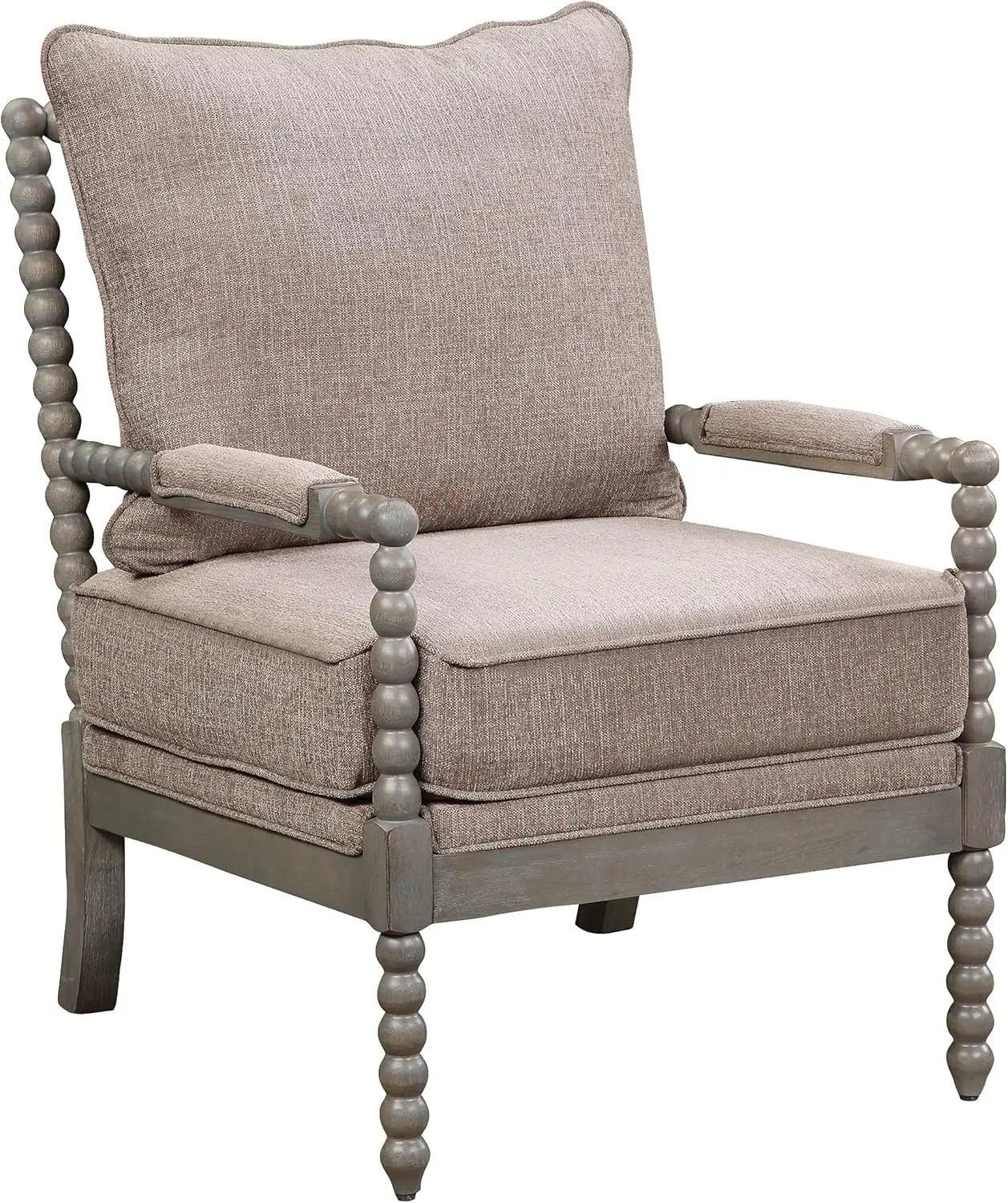 Abbott Spindle Accent Chair With Padded Spring Seat And Brushed Grey Base, Dolphin Beige Fabric