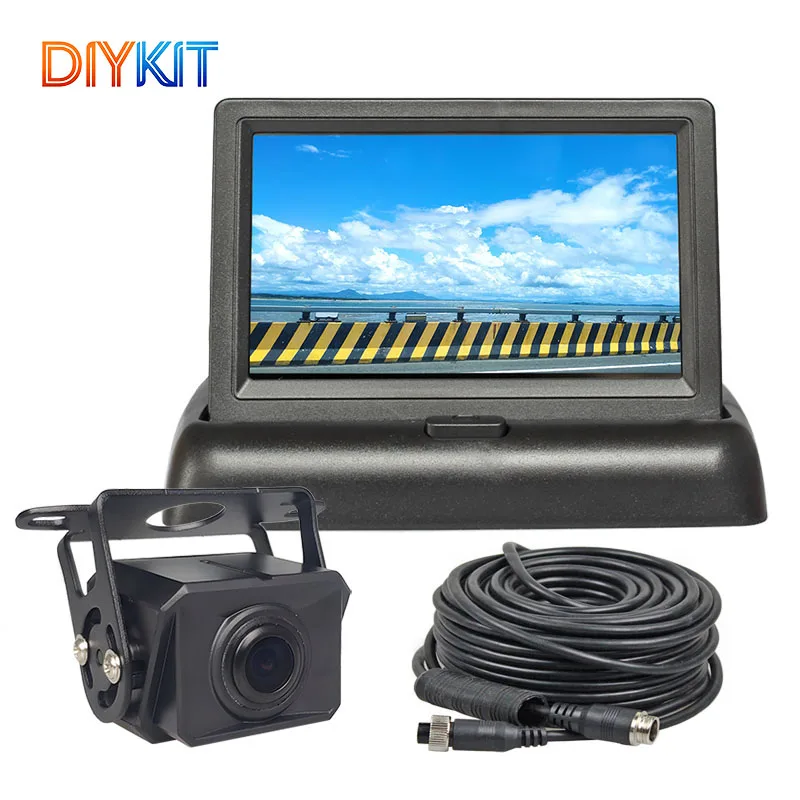 DIYKIT 4.3'' AHD IPS Foldable Rear View Car Monitor 1080P Reverse Camera with IP68 Starlight Night Vision