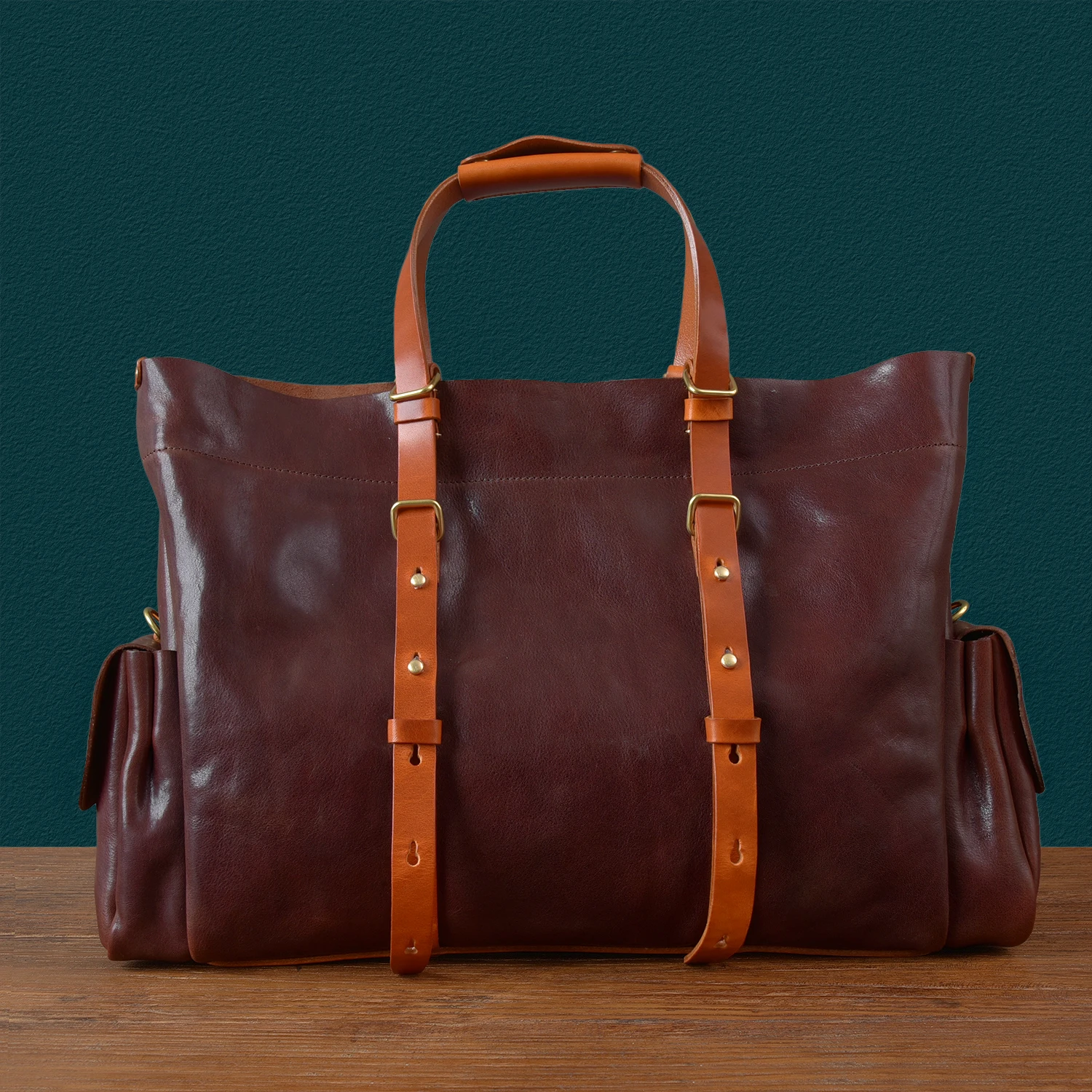 

casual luxury handmade genuine leather men large-capacity travel bags organizers vintage vegetable tanned cowhide handbag