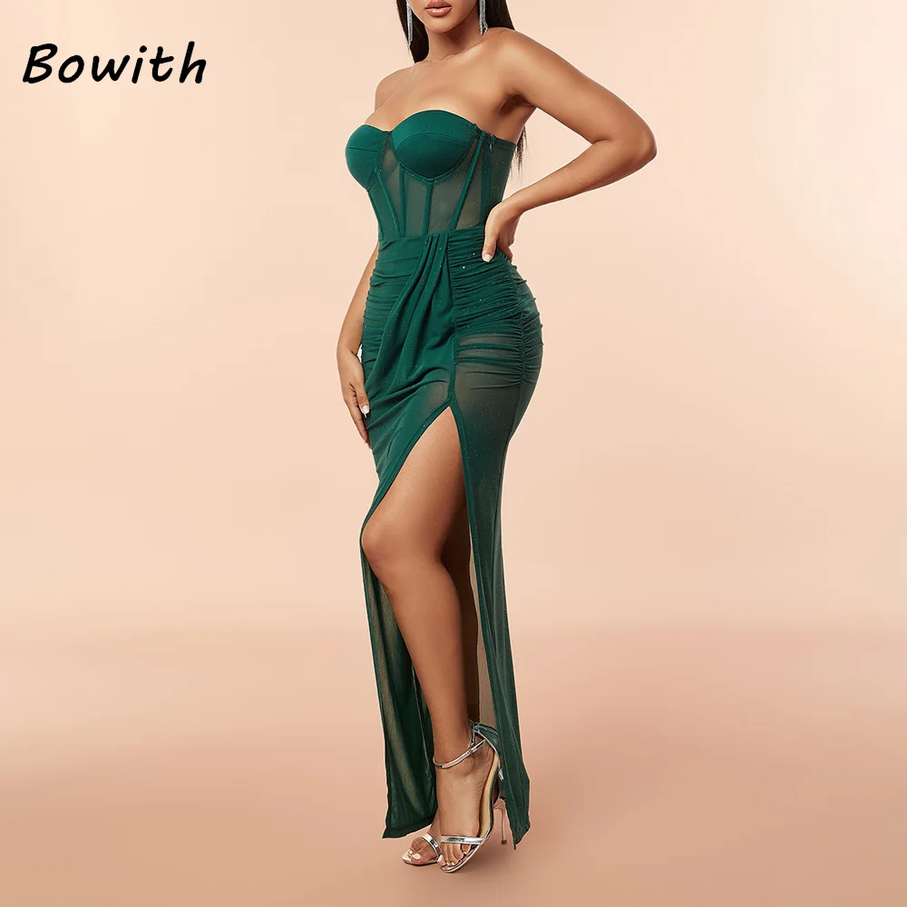 Bowith-vestido de fiesta de boda para mujer, traje de noche elegante sin mangas, Espalda descubierta, Sexy, color verde