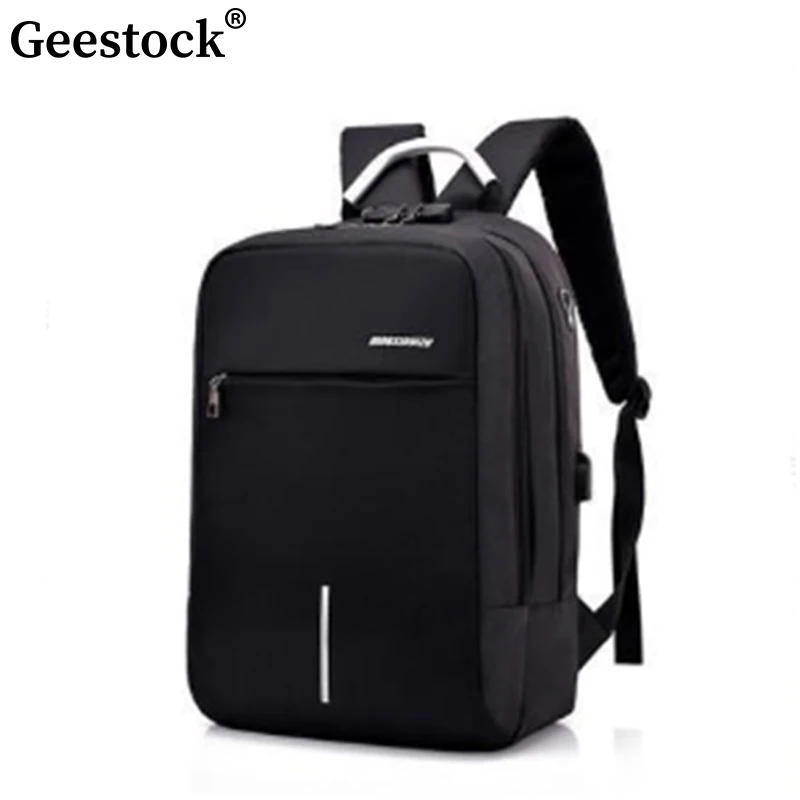 Geestock Anti Theft Coded Lock Backpack Business Laptop Bag USB Charging Port Men Women Travel Backpack Waterproof Schoolbag