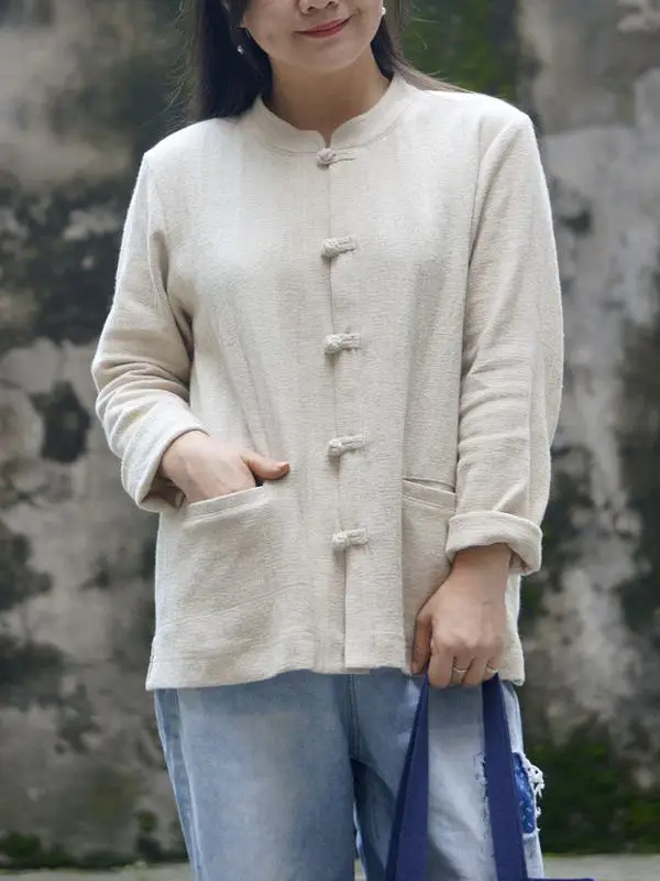 

Casual Cotton Linen Open Cardigan Women's Inner Wear Spring Season Traditional Chinese Sle irt Matching Jaet for Ladies