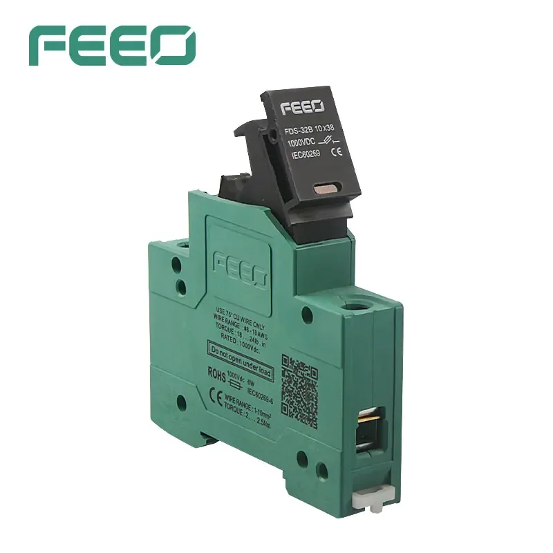 FEEO DC Fuse Holder 1000V 1-32A 10x38 Automotive Solar Fuse Holder Solar Din Rail CE Certification Photovoltaic  TUV Certificate