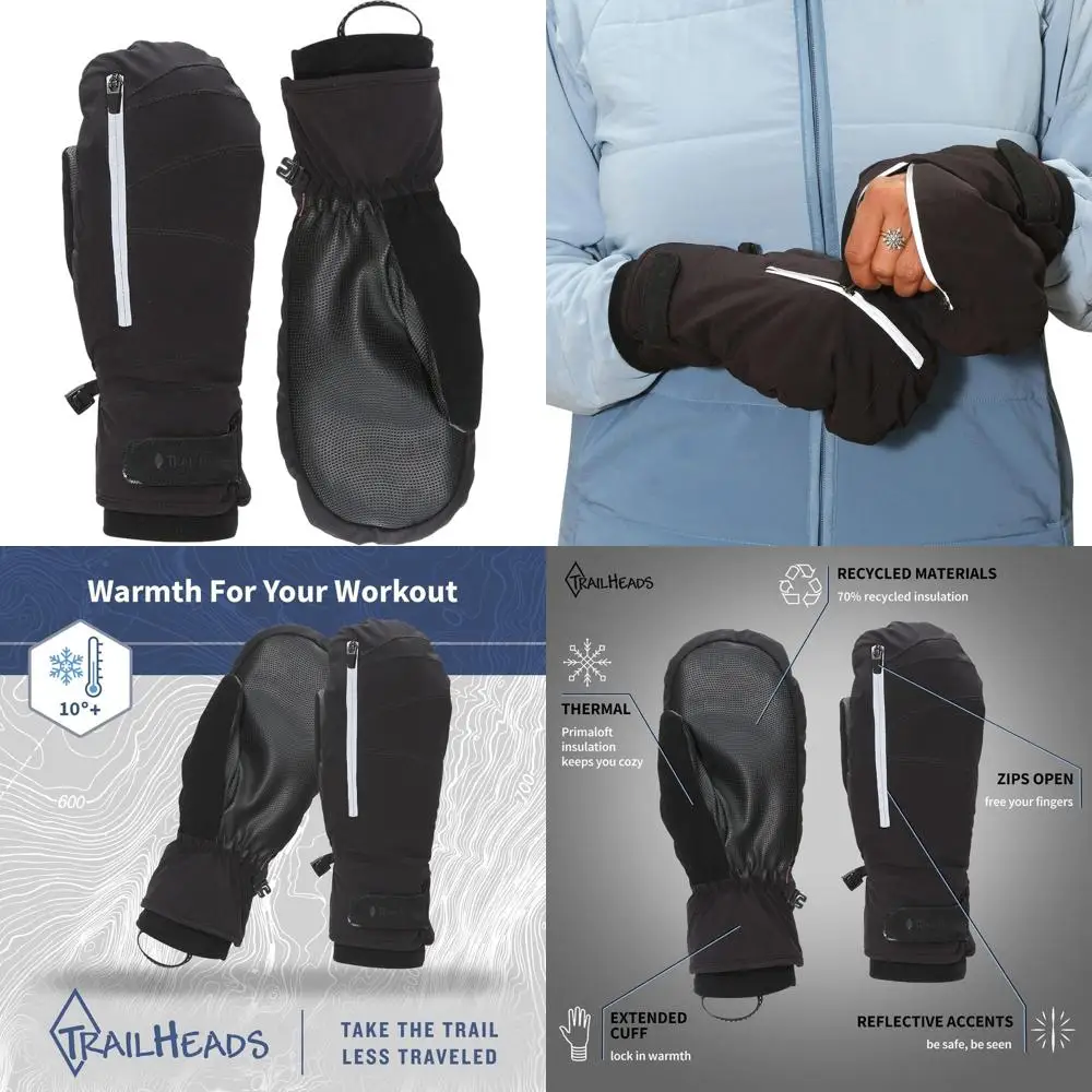 

Women's Winter Running Convertible Mittens | Outdoor Sports Gloves - Black