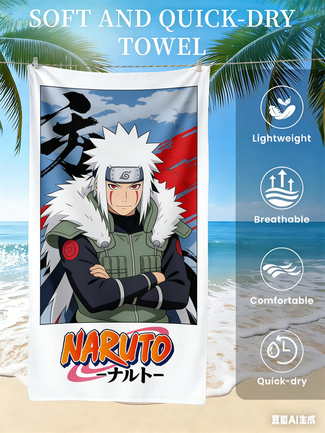 

Naruto Beach Towel, Anime Fan Favorite Character Print Quick-Dry Towel for Beach, Pool, Vacation and Anime Enthusiasts