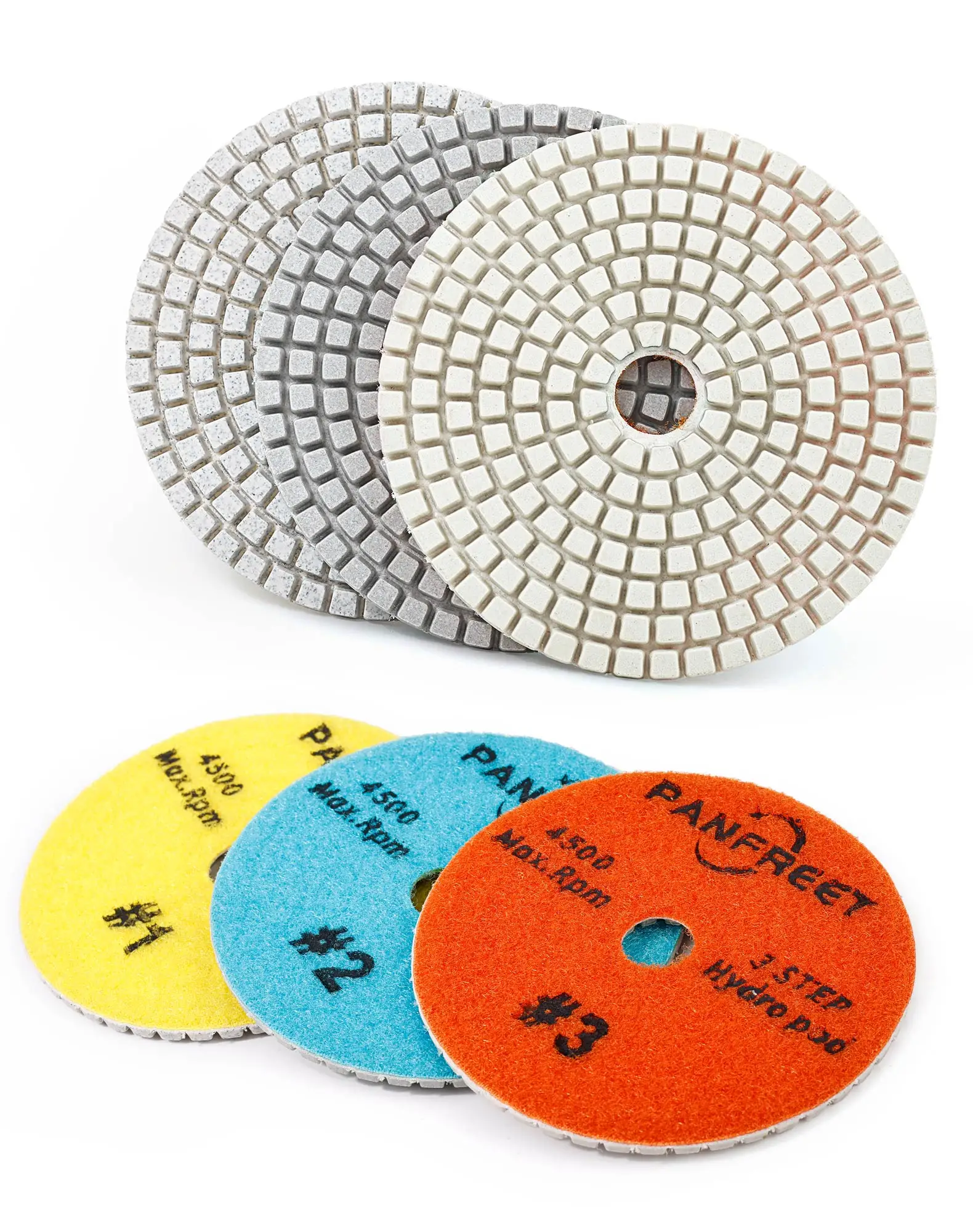 

PANFREET 3-ступенчатые 4-дюймовые алмазные полировальные подушечки, влажная/сухая полировальная подушечка для гранита, кварца, мрамора, бетона, терраццо