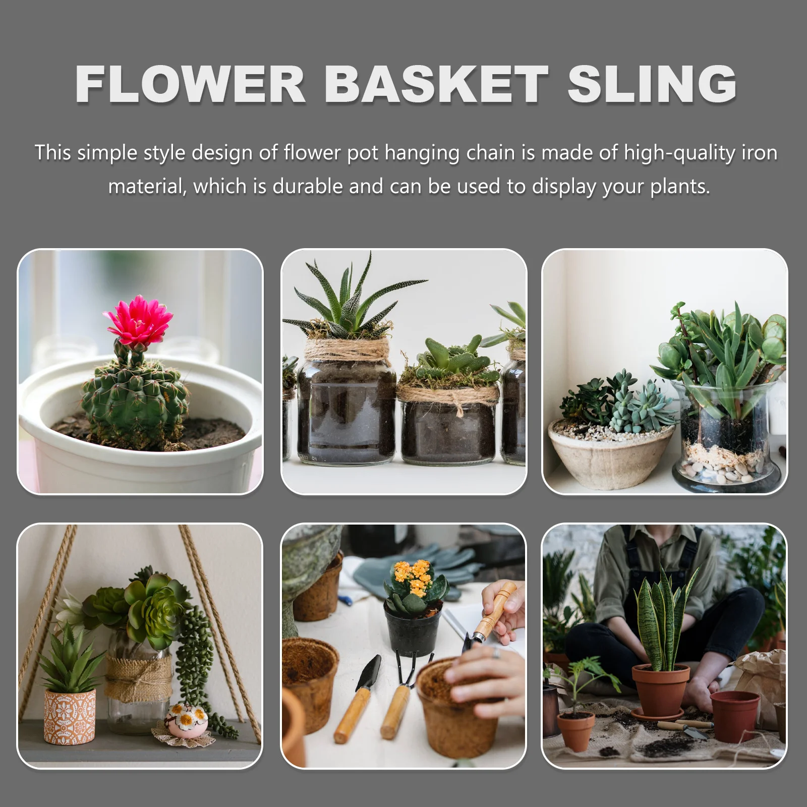 

8Sets Flowerpot Hanging Chain Iron Plant Holder Durable Pendant for Garden Deck Fence Home Decoration Flower Basket Iron Chain