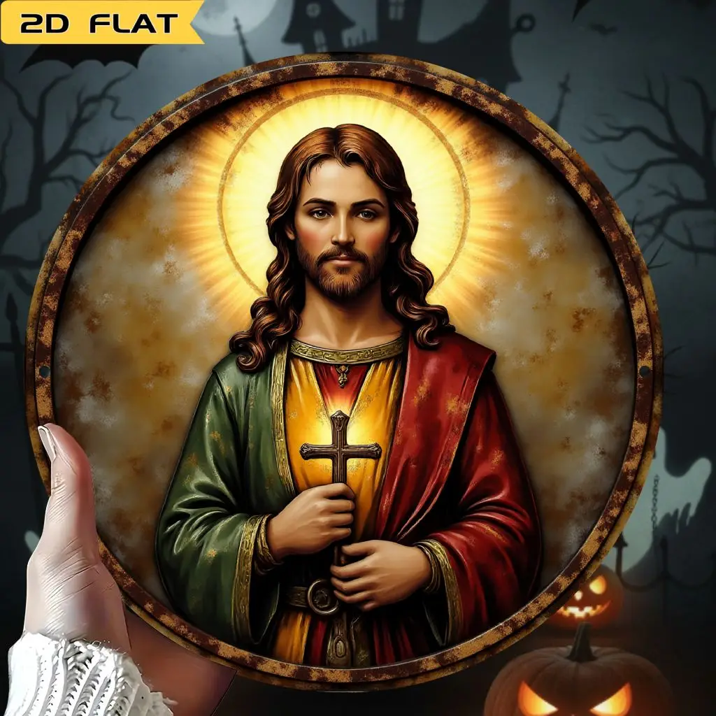 2D Flat, 1pc Baroque Christian Wall Plaque – Saint Caleb & Cross Religious Art. Ideal for Home Chapels, Prayer Rooms