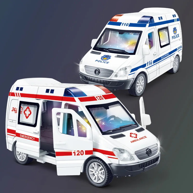 Children With Music And Lights Simulation Police Car Inertia Car Toy Model Boys Police Car 120 Ambulance Toy Children's Gifts