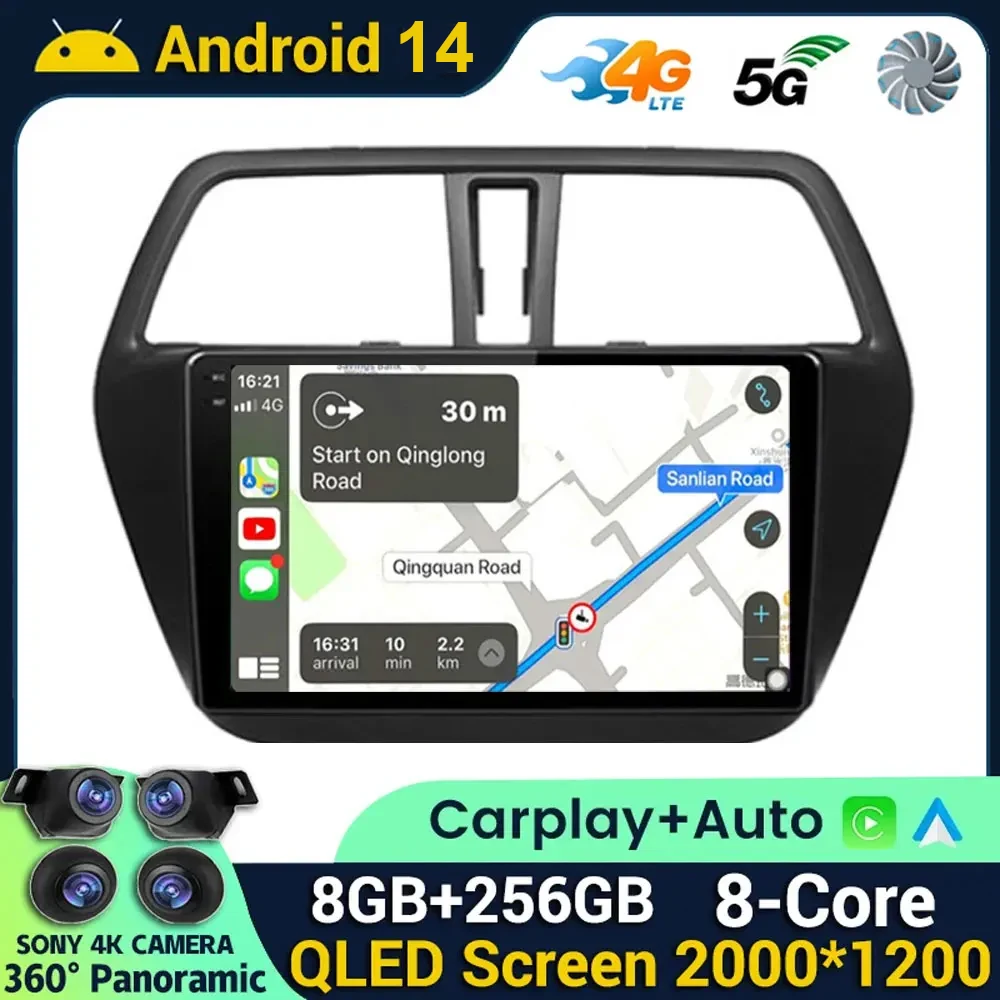 Android 14 Carplay Car Radio For Suzuki SX4-CROSS 2012-2014 2015 2016 2017 Navi GPS Stereo Multimedia Video Player 360 Camera BT