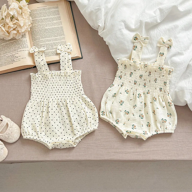 

Summer Outfit Baby Girls Clothes Cotton Sleeveless Rompers Newborn Clothes Toddlers Flower Bow Toddler One-pieces Bodysuits