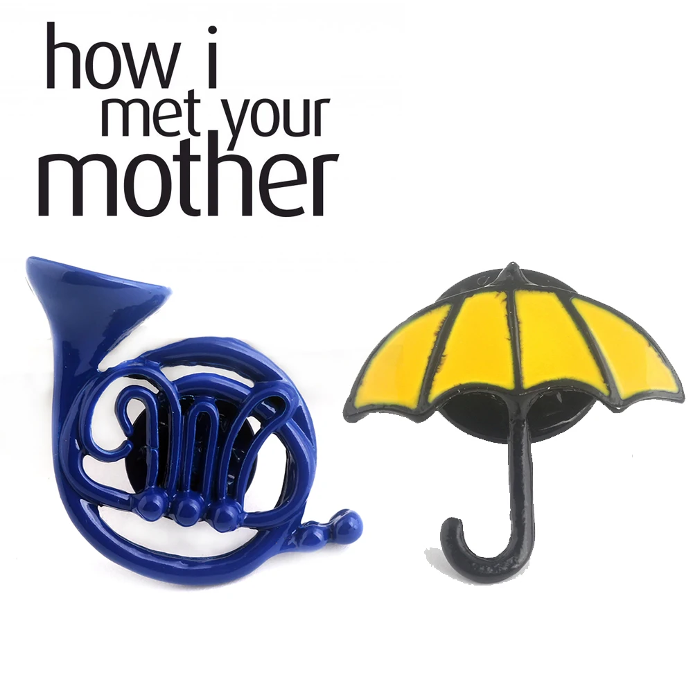 Movie How I Met Your Mother Pins Brooch HIMYM Cute Blue French Horn Yellow Umbrella Enamel Brooches Bag Hat Accessories