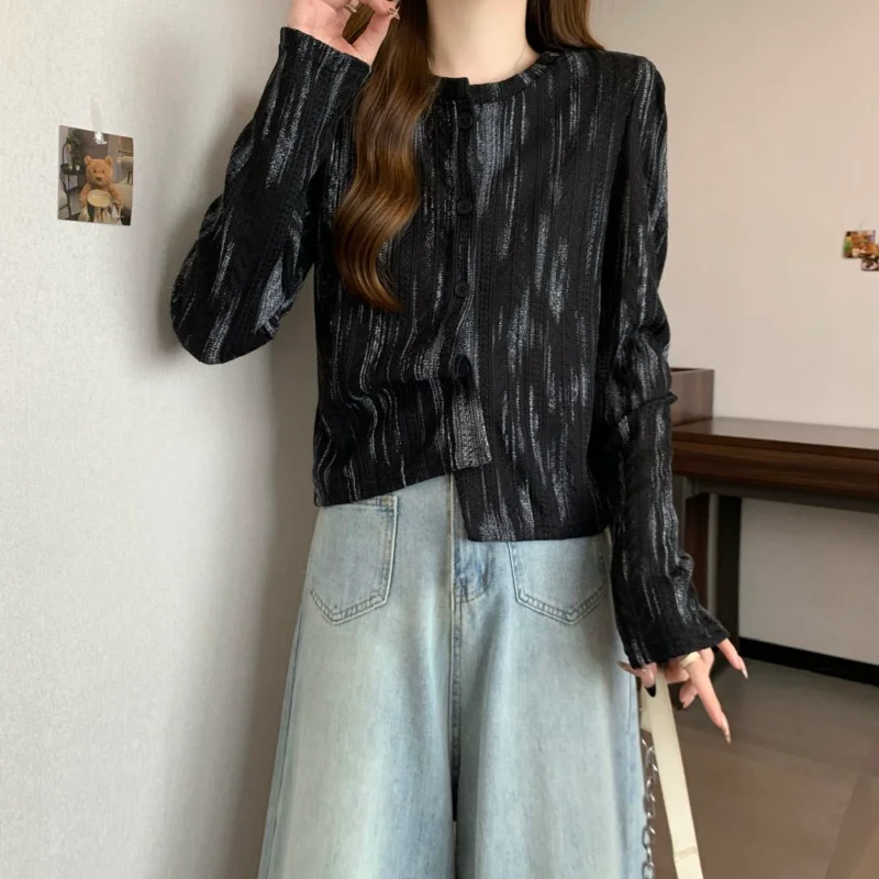 Ink Tie-dye Sweater Long-sleeved Women's Jacket Hollow Top