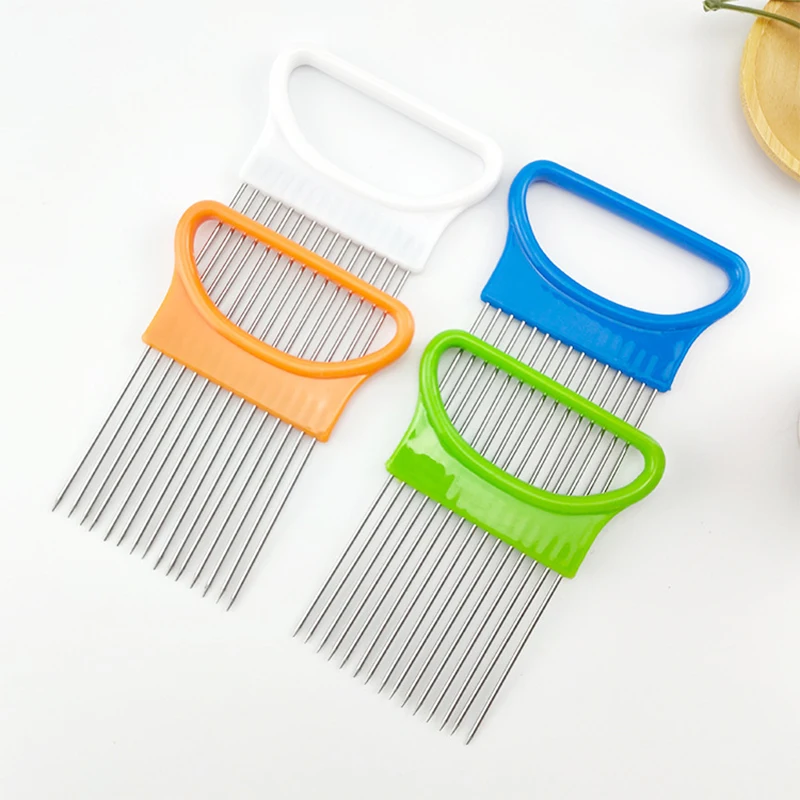 Effortlessly Slice Onions with this 1pc Colorful Onion Slicer Kitchen stainless steel potato chip onion holder for chopping assi