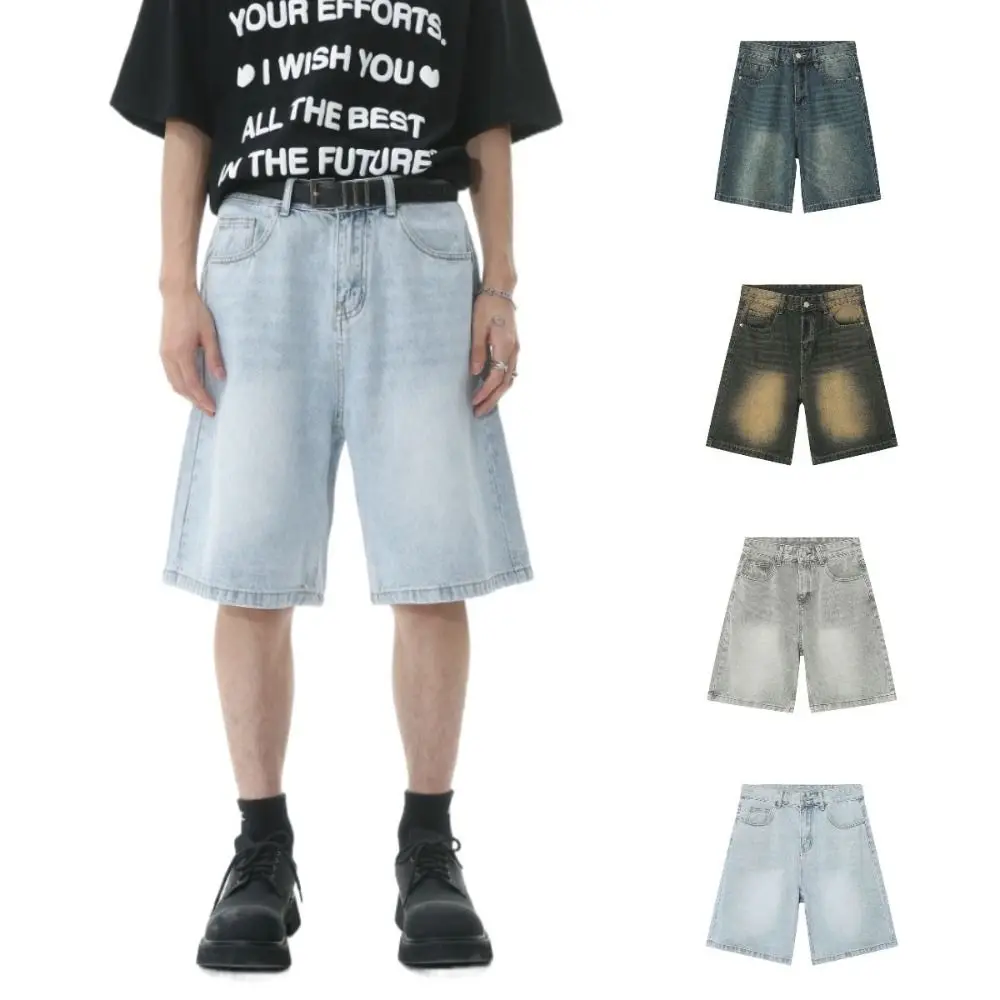 

Casual Ins Denim Shorts Men Loose High Waist Baggy Short Jeans Streetwear Trousers Denim Knee Length Pants Unisex