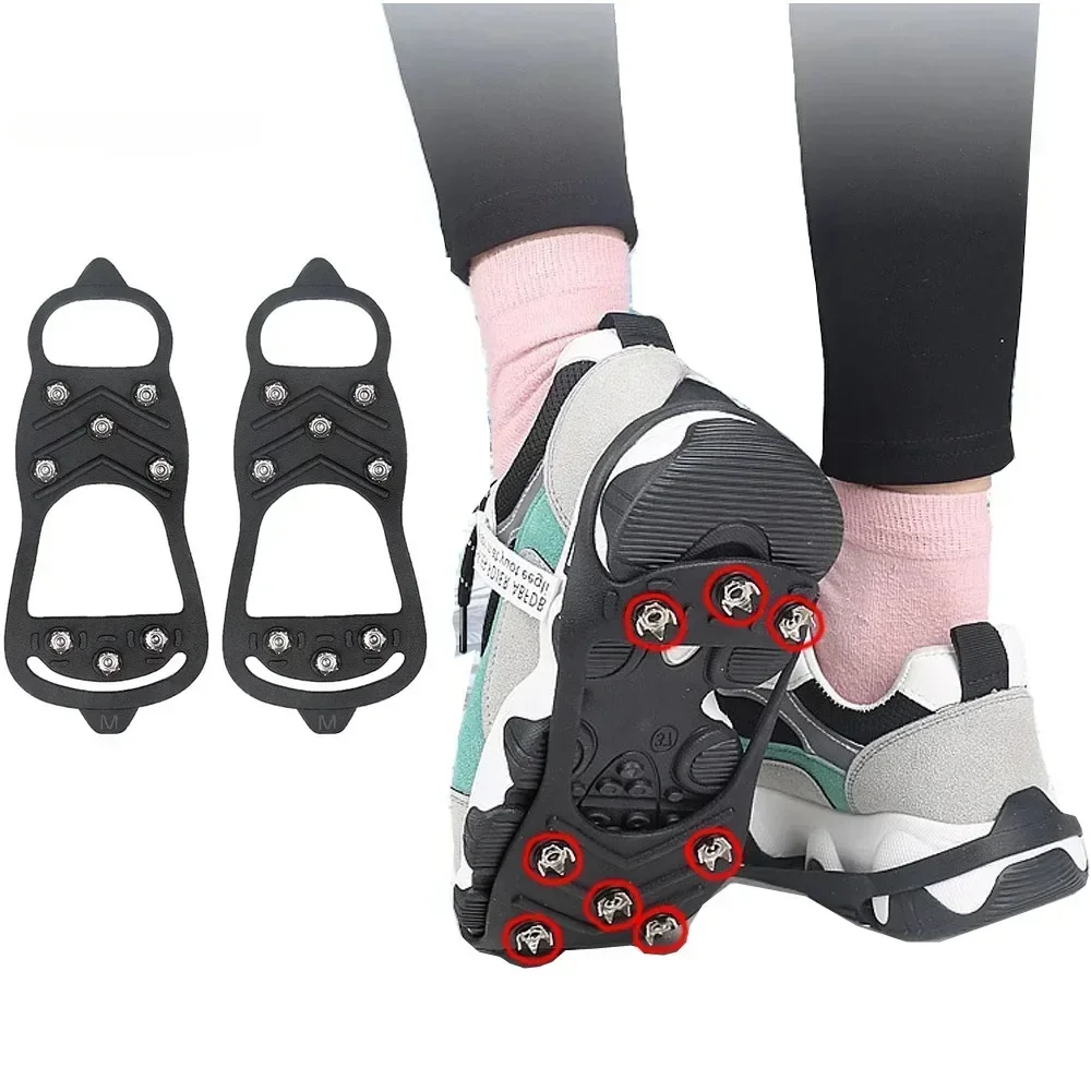 8 Teeth Ice Gripper Spike Shoes Winter Outdoor Hiking Mountain Climbing Ice Snow Crampons Anti-slip Shoe Covers Snow Shoes Grip