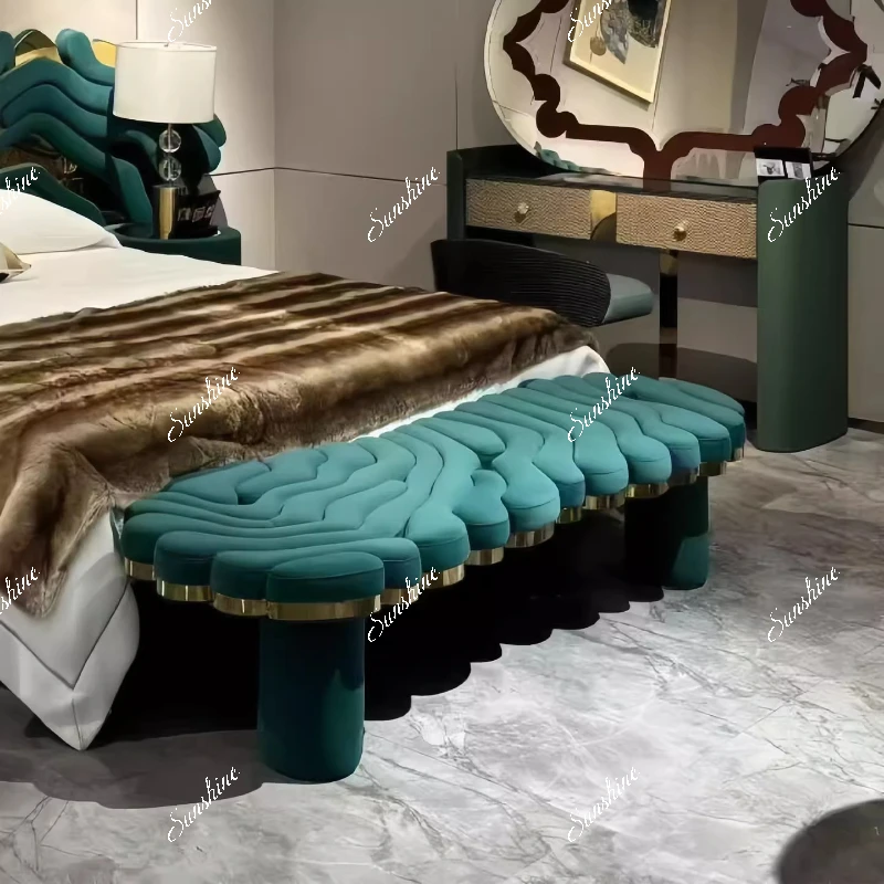 

Italian light luxury fabric bedside stool Modern, luxurious, creative home shoe changing stool