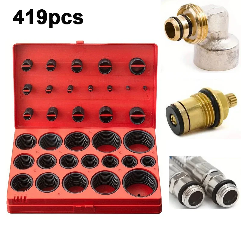 

419pcs O-Ring Assortment Set Resistant to High Pressure, Wear 32 Metric Sizes For Plumbing, Faucet & Automotive Repairs