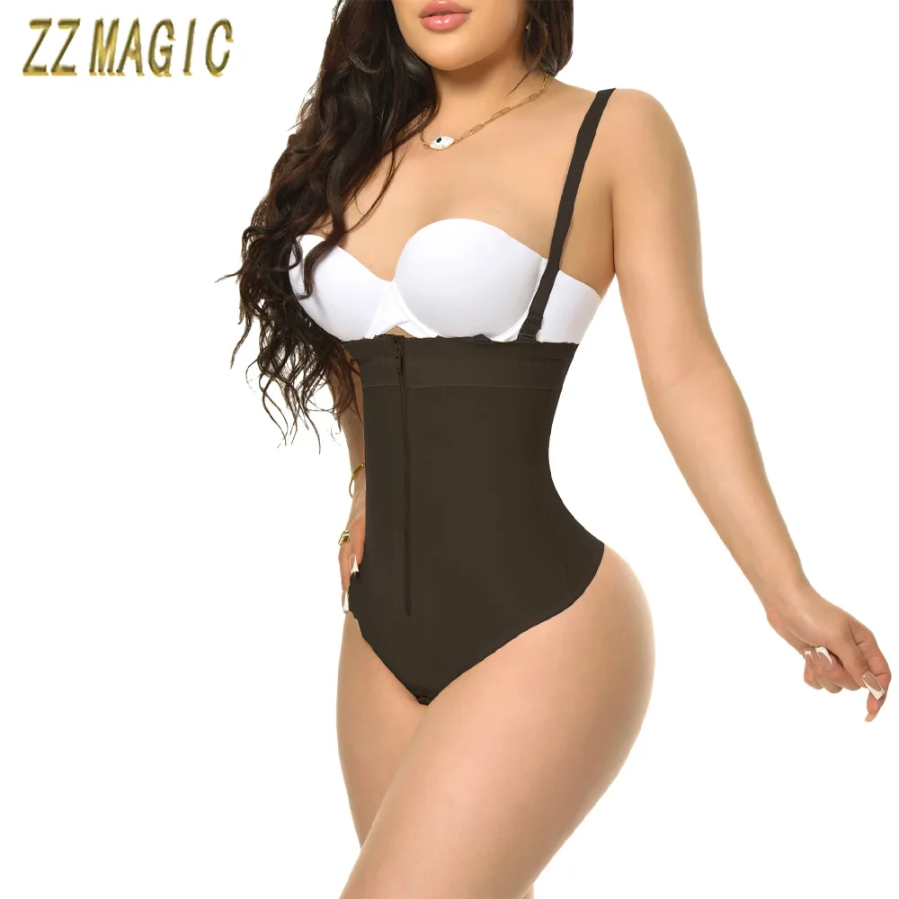 Fajas Colombianas Tummy Control Body Shaper with Zipper Post Surgery Slimming Removable Underwear Thongs Waist Trainer Shapewear